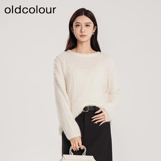 oldcolour春季新款纯色简约气质百搭宽松套头针织衫女Q110520A1 商品图0