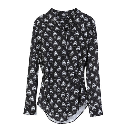 NEELLY纳俪商场同款春季新款时尚几何图案女莱赛尔显瘦长袖衬衫N25012B01042 商品图3