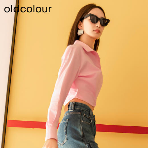 oldcolour春季新款纯色简约休闲设计感短款长袖衬衫女Q120110A1 商品图4