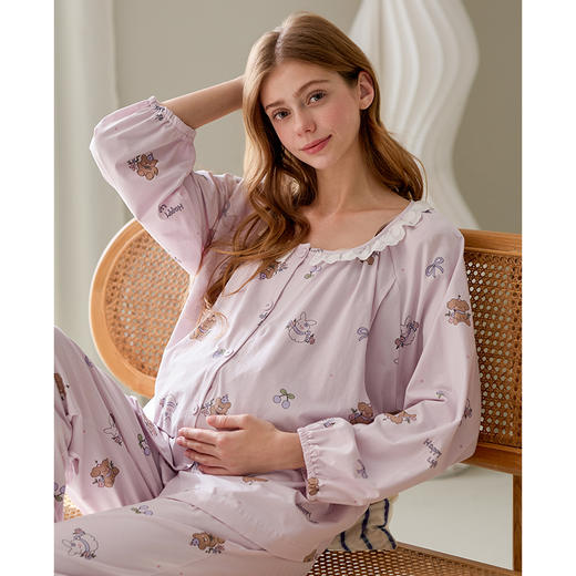 芬腾月子服春秋季新款纯棉长袖睡衣女孕妇产后哺乳全棉家居服套装 商品图0