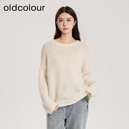 oldcolour春新款白色软糯温柔气质百搭宽松套头针织衫女Q110509A1 商品图1