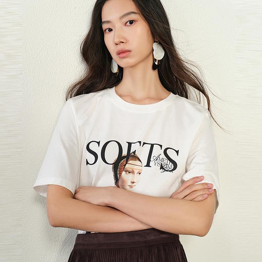 NEELLY纳俪商场同款春季新款圆领休闲短袖T恤女字母印花上衣N25012T01041 商品图2