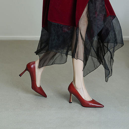 【阿么古纹马皮鞋】法式小众细跟高跟鞋极简风气质OL浅口单鞋8.8CM 商品图2