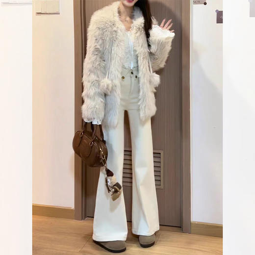 <曾小咸推荐> 米杏色高腰微喇牛仔裤  商品图1