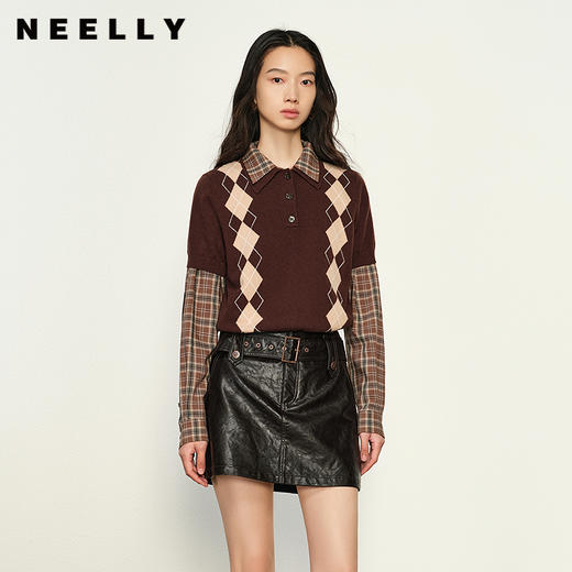 NEELLY纳俪商场同款春季新款时尚通勤格纹衬衫女长袖百搭外套N25012B01044 商品图0