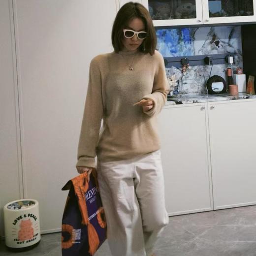 顺丰包邮42338洛诗琳焦糖肉桂色羊毛羊驼混纺双层领毛衣869 商品图2