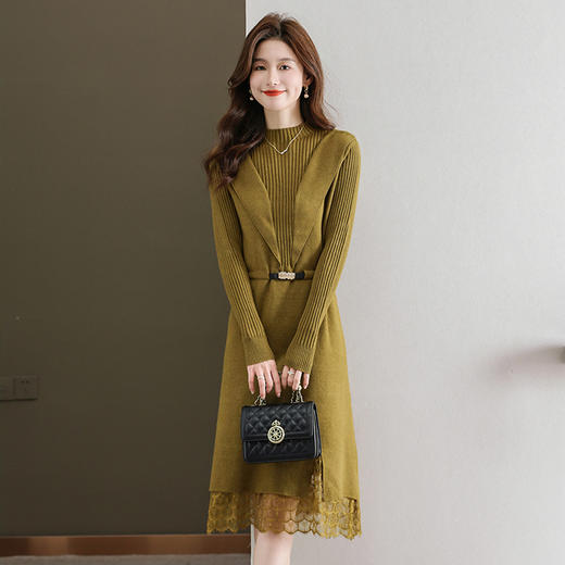 针织连衣裙洋气拼接中长款宽松大码毛衣裙 YXY17-839 商品图3