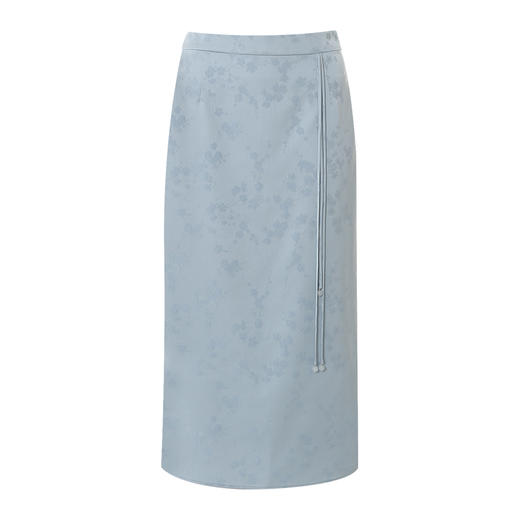 EITIE爱特爱精致中式暗纹缎面高腰a字蓝色过膝半身裙2025春季新款A2506501 商品图5