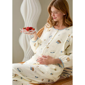 芬腾月子服纯棉长袖睡衣女春秋季套装孕妇产妇产后哺乳抗菌家居服