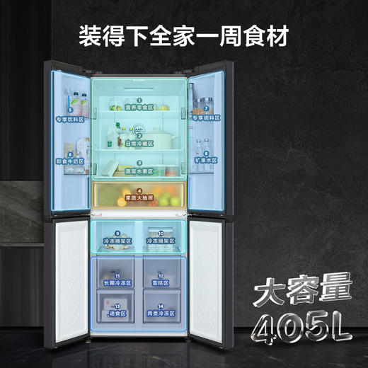 TCL 405升十字对开四开门智慧变温养鲜冰箱双变频一级能效 33分贝低噪冰箱 R405T3-U（咨询客服送优惠大礼包） 商品图2