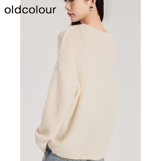 oldcolour春新款白色软糯温柔气质百搭宽松套头针织衫女Q110509A1 商品图4