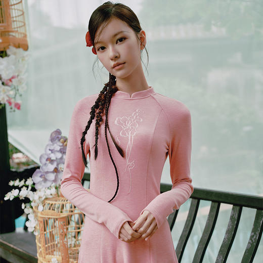 两三事梵高文艺雾里梦花2025春新款复古绣花立领打底裙a字连衣裙 商品图1