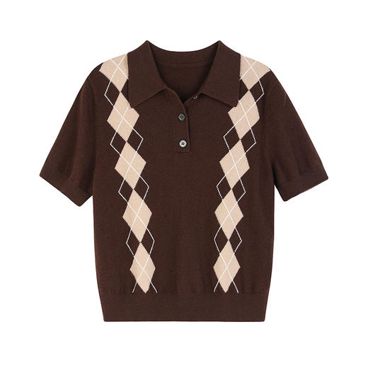 NEELLY纳俪商场同款春季新款菱格针织短袖设计上衣女减龄针织衫N25012A01037 商品图3