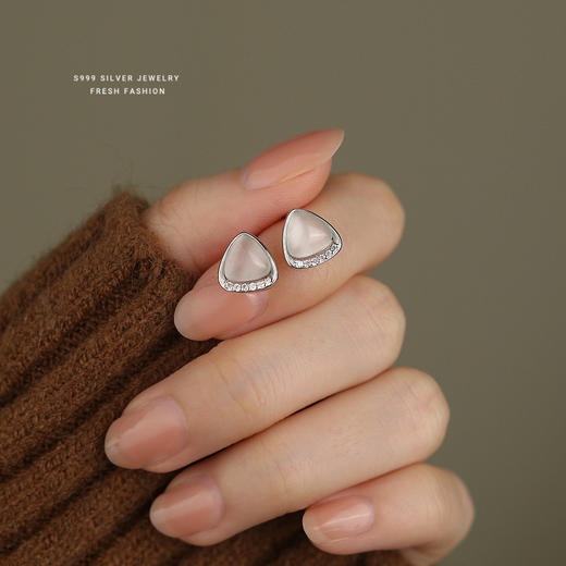 【清乐】S999银三角形猫眼石耳钉【YXS-E4983】 商品图1