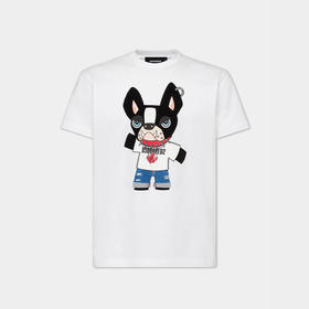 DSQUARED2 男士卡通小狗徽标印花棉质圆领短袖T恤 白色 S74GD1325 D20020 100