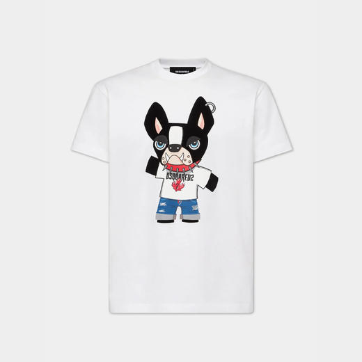 DSQUARED2 男士卡通小狗徽标印花棉质圆领短袖T恤 白色 S74GD1325 D20020 100 商品图0