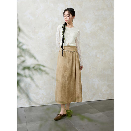 三彩【泽兰幽香】2025春季新款新中式高腰半身裙A字禅意长裙C 商品图1