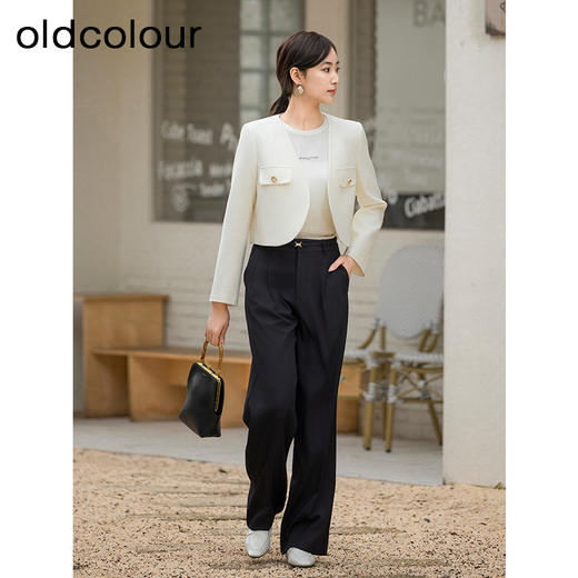 oldcolour春季新品时尚气质通勤百搭米色短外套女Q130415A1 商品图2