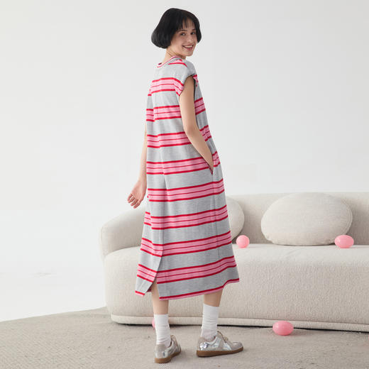 谜底彩色条纹连衣裙无袖女2025春新品时尚直筒宽肩长裙251ML0071 商品图2