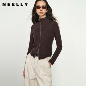 NEELLY纳俪商场同款春季新款拉链简约针织衫女毛衣修身显瘦开衫N25012A01039