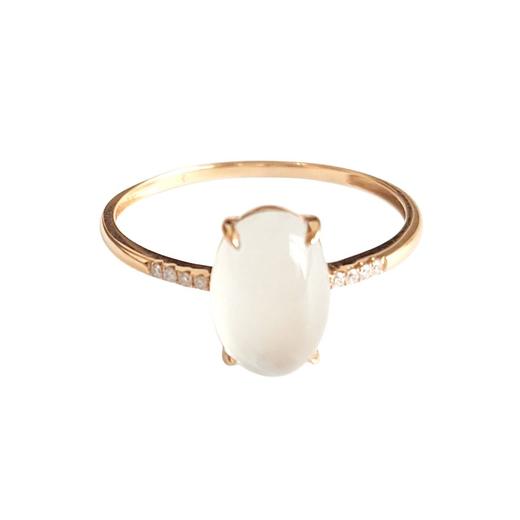 【天然正品】AU750玫瑰金镶钻镶天然冰种蛋面15号翡翠戒指041124AH11 现售价：1080(特价) 商品图0