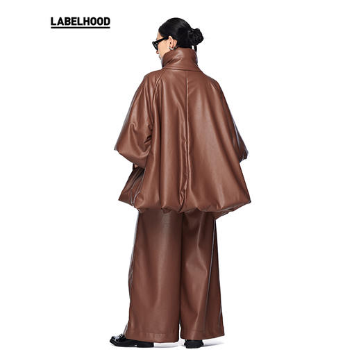 【RUOHAN】蕾虎设计感时尚休闲简约仿皮质抽绳直筒阔腿裤 商品图3