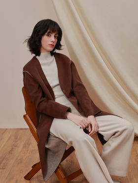 callisto咖色纯绵羊毛长款女装大衣