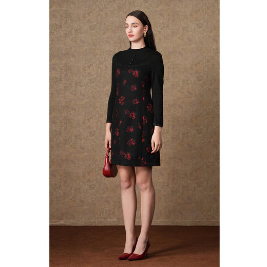 乔万尼新款秋冬印花连衣裙气质时尚修身收腰显瘦中长裙ES4E318 商品图1