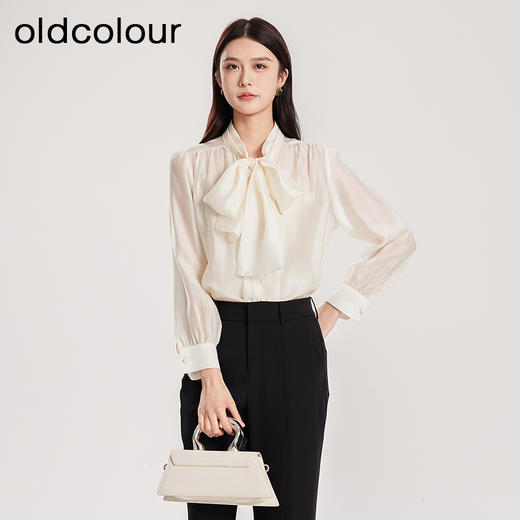 oldcolour春新款法式简约气质设计感系带薄款长袖衬衫女Q120118A1 商品图2