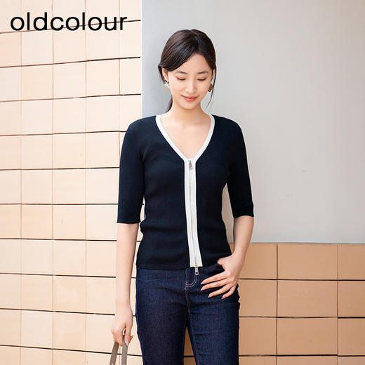 oldcolour春季新品时尚V领撞色洋气通勤设计感短外套女Q130513A1 商品图2