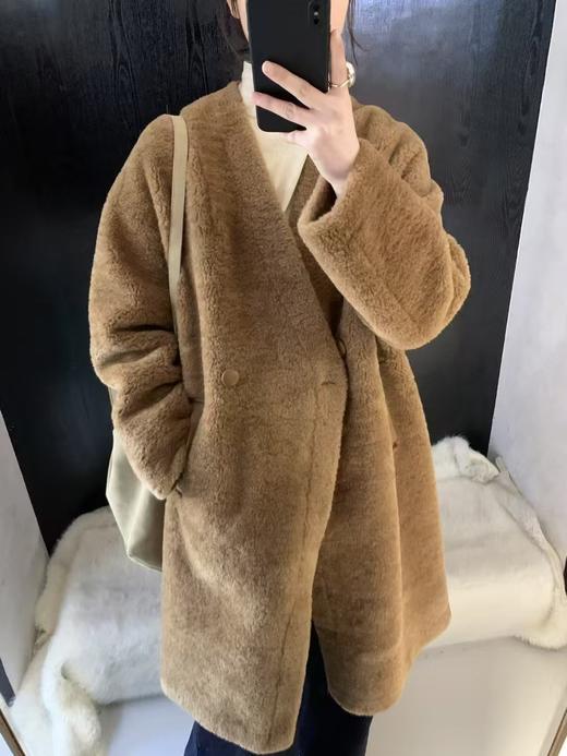 【YW】无忧购“清仓福利48h发货”韩版宽松百搭V领皮毛一体中长款外套99256 商品图1