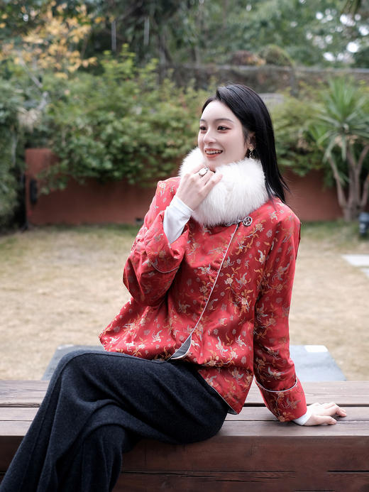 盛唐牡丹 |宋锦散花纹夹棉外套 商品图12