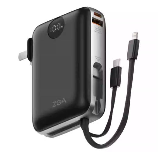 ZGA DY25 10000mAh插头快充移动电源Type-C双线合一充电宝自带线 商品图1