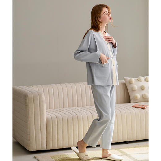 芬腾月子服女纯棉长袖睡衣套装春秋季孕妇产后哺乳喂奶全棉家居服 商品图4