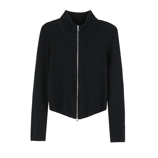 NEELLY纳俪商场同款春季新款拉链简约针织衫女毛衣修身显瘦开衫N25012A01039 商品图3