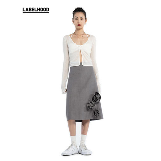 【Serrer×LABELHOOD】蕾虎联名款时尚玫瑰装饰中长半裙 商品图1