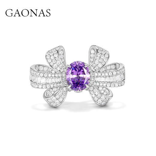 GAONAS 925银合成锆石戒指 紫气盈门 经典美紫色蝴蝶戒指11238JPR 商品图0