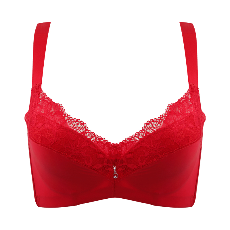贝佳人新品全罩杯大包容显小文胸收副乳强承托半光面无痕红色内衣