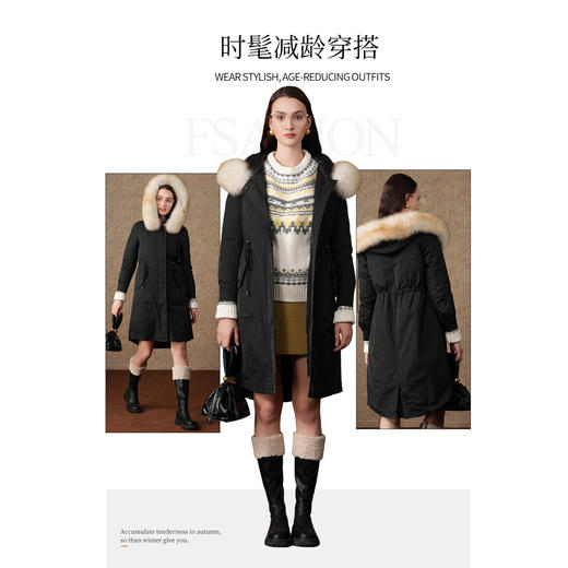 乔万尼冬季新款保暖抗寒收腰显瘦狐狸毛领白鸭绒羽绒服ES4T395 商品图3