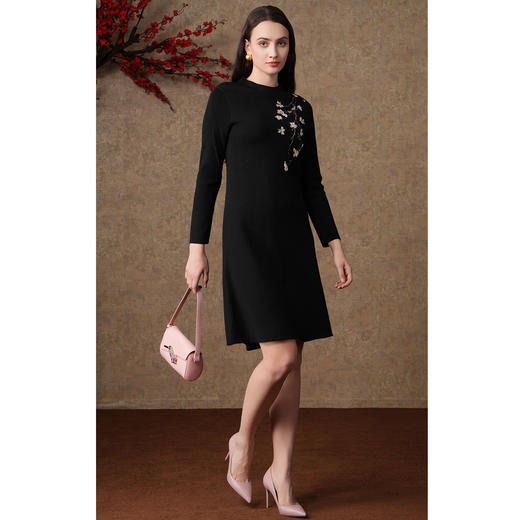 乔万尼冬季新品A字羊毛连衣裙小立领收腰显瘦中长裙ES4M459 商品图1