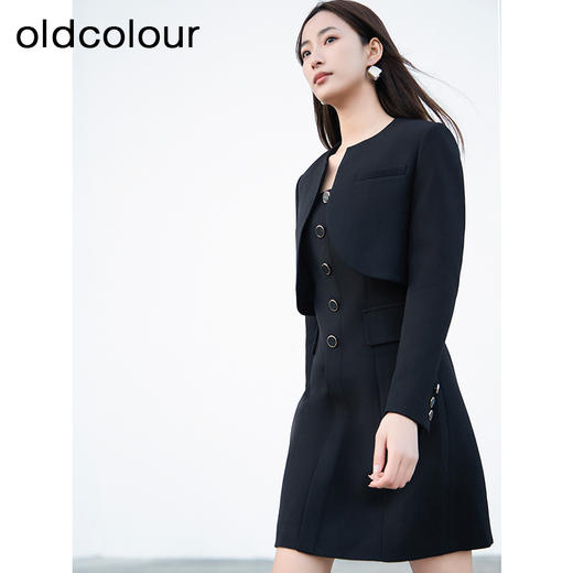 oldcolour春季新品时尚黑色修身显瘦圆领气质套装女Q121012A1 商品图1