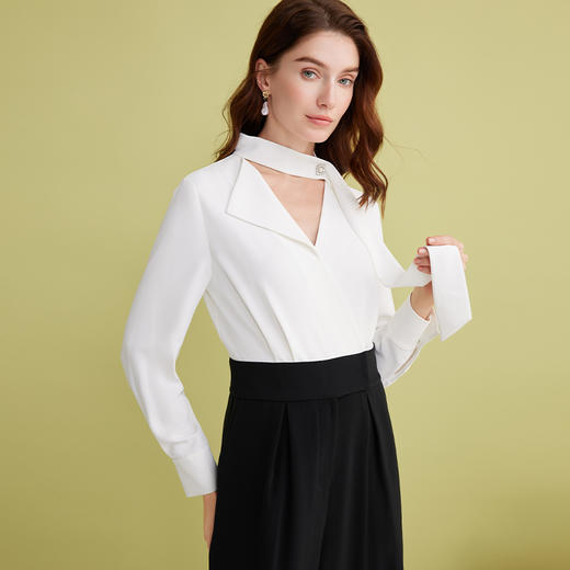 EITIE爱特爱气质飘带撞色收腰通勤显瘦阔腿连体裤2025春季新款A2512501 商品图3