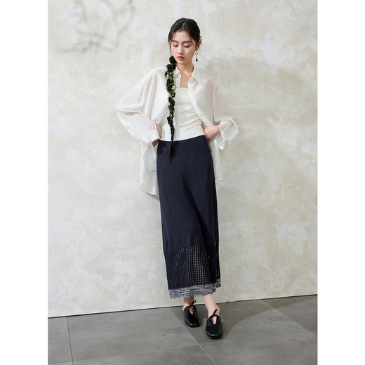 三彩【织影流光】2025春季新款新中式高腰半身裙镂空针织长裙C 商品图2