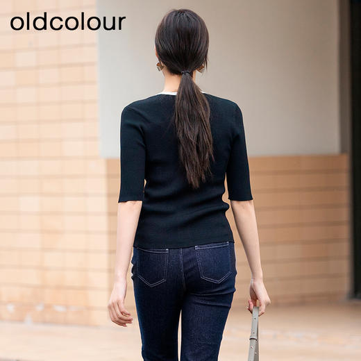 oldcolour春季新品时尚V领撞色洋气通勤设计感短外套女Q130513A1 商品图4