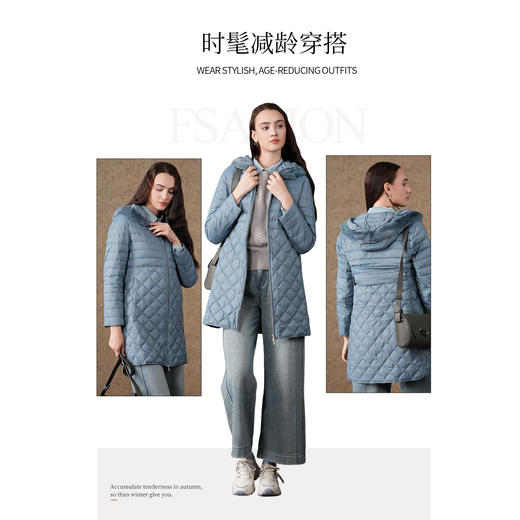 乔万尼冬季新款收腰显瘦保暖抗寒中长款黑色连帽羽绒服ES4T463 商品图3