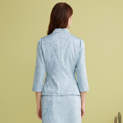 EITIE爱特爱新中式立领盘扣不对称收腰蓝色显瘦上衣2025春季新款A2513501 商品图4