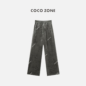 COCO ZONE 高级感丝绒休闲长裤松紧腰直筒阔腿裤24C10162