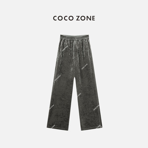 COCO ZONE 高级感丝绒休闲长裤松紧腰直筒阔腿裤24C10162 商品图0