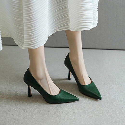 【阿么古纹马皮鞋】法式小众细跟高跟鞋极简风气质OL浅口单鞋8.8CM 商品图4