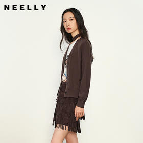 NEELLY纳俪商场同款春季新款舒适休闲针织衫女圆领减龄显白短上衣N25012A01038
